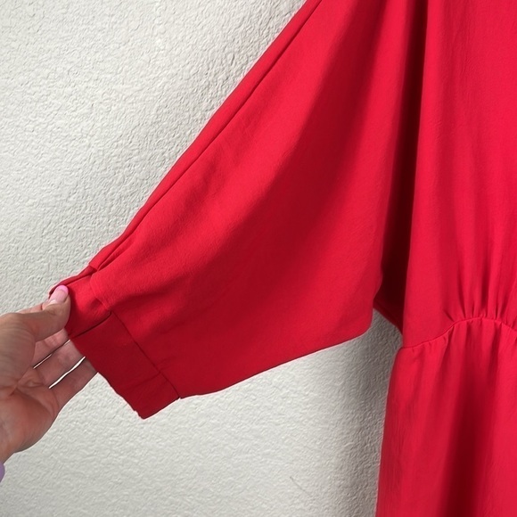 NWT Zara Red Romper Half Puff Dolman Sleeve V Neck Shorts Sz L - Picture 5 of 15